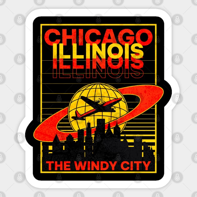 Chicago Illinois The Windy City Mid Century Airplane Sticker by heybert00